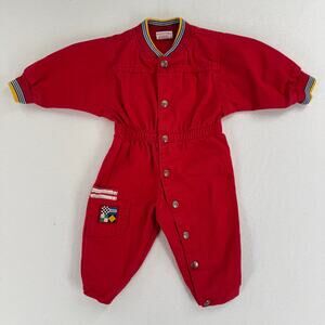 Vintage 90s Little Levis‎ Jumpsuit 6 Months Red Snap Button Boys Girls Retro 80s